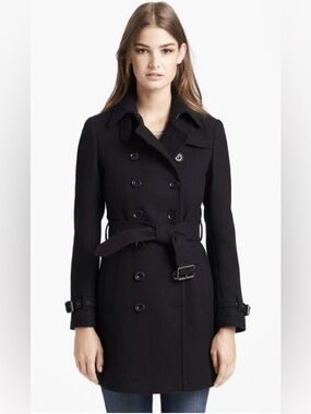 Burberry Brit Black Double-Breasted Wool Trench Coat